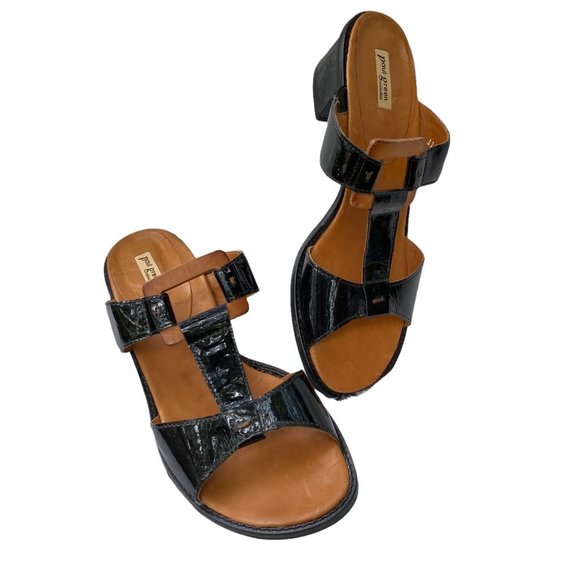 Paul Green Munchen 6 1/2‎ (fit US 8, 38) slip on heel sandals black patent - Picture 3 of 10